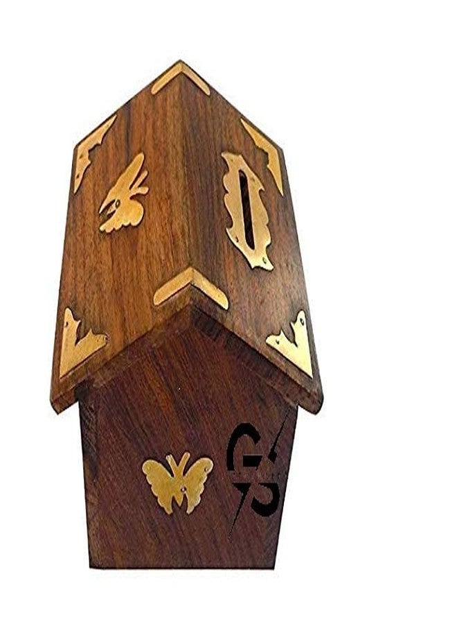 Giftoshopee Handicraft Sheesham Wooden Hut Shaped Piggy Bank/Money Bank Coin Bank (Brown) - Image 1